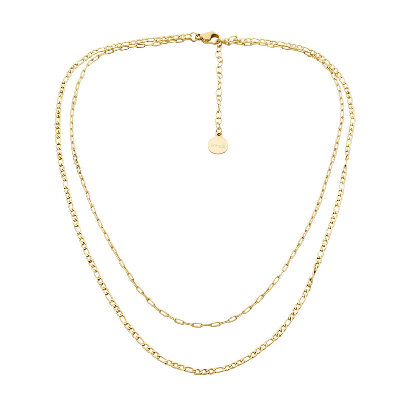 Stainless Steel Double Chain Necklace 40 & 45cm+ Ext. With Gold IP Plating 