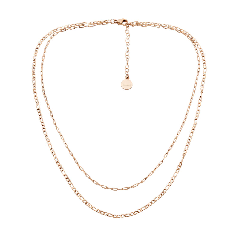 Stainless Steel Double Chain Necklace 40 & 45cm+ Ext. With Rose Gold IP Plating 