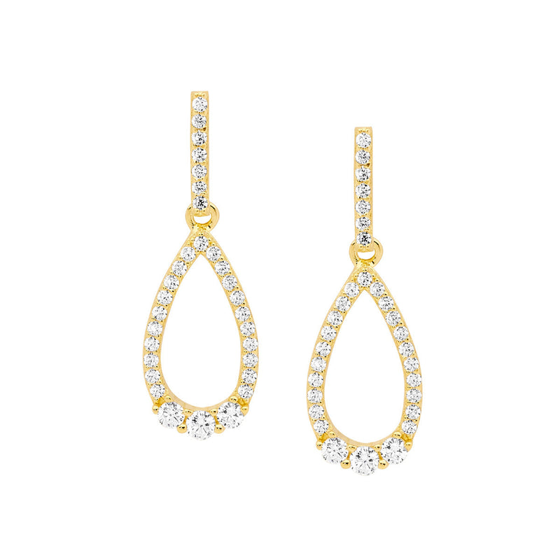 Sterling Silver Cubic Zirconia Open Tear Drop Earrings with Gold Plating