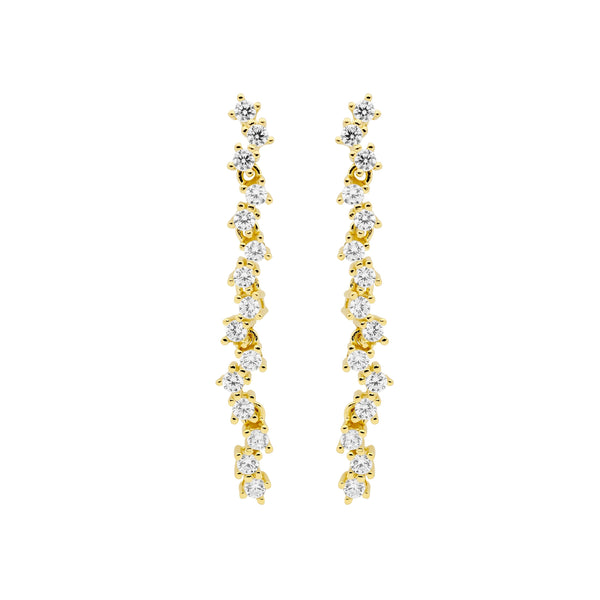 Sterling Silver Cubic Zirconia Staggered 4cm Drop Earrings With Gold Plating 